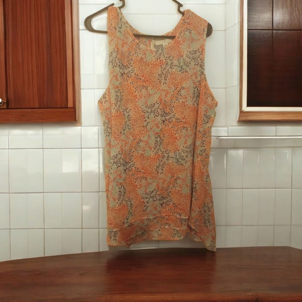 Floral Sleeveless Top - Orange and Gray